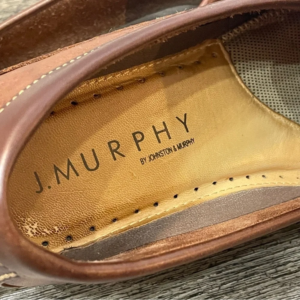 JOHNSTON & MURPHY J&M Flex Mens 11M Brown Leather Loafers Driving Shoes. Pre-own